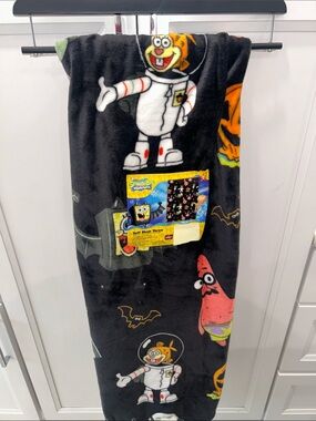 NEW SpongeBob SquarePants Black Plush Halloween Throw Blanket